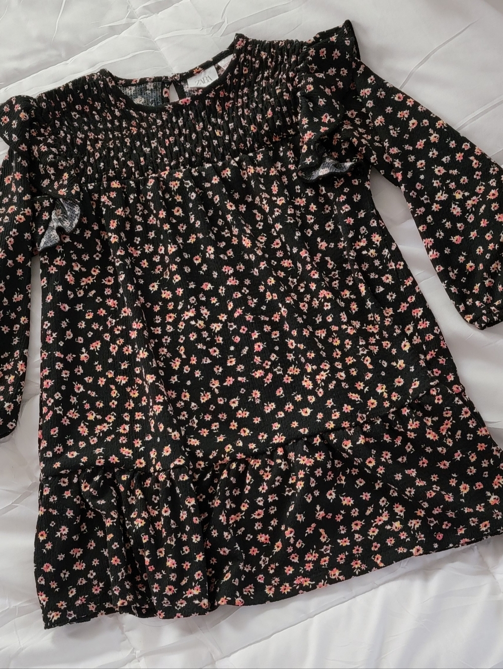 Zara Black Dress with Pink and Cream Floral Print